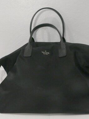 Kate Spade Black Nylon Weekender Bag Gold Hardware Striped Lining Travel